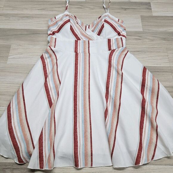 MIAMI Womens White Stripe Strappy Mini Dress Medium - Picture 2 of 7